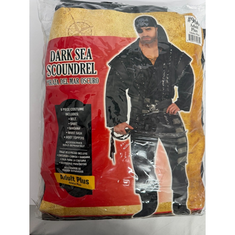 Dark Sea Scoundrel Pirate Halloween Costume Set Mens Adult Plus Size XL w Bonus